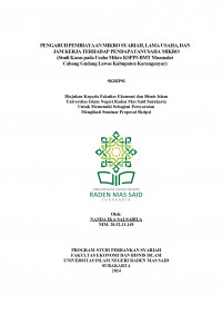 Image of PENGARUH PEMBIAYAAN MIKRO SYARIAH, LAMA USAHA, DAN JAM KERJA TERHADAP PENDAPATANUSAHA MIKRO (Studi Kasus pada Usaha Mikro KSPPS BMT Muamalat Cabang Gudang Lawas Kabupaten Karanganyar)