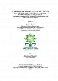 Image of Analisis Pengaruh Profitabilitas, Solvabilitas, dan Pertumbuhan Perusahaan Terhadap Rating Obligasi Syariah (Sukuk) (Studi pada Perusahaan Penerbit Sukuk yang terdaftar di Bursa Efek Indonesia Periode 2019-2022)