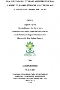 Image of ANALISIS PENGARUH CITA RASA, VARIASI PRODUK, DAN KUALITAS PELAYANAN TERHADAP MINAT BELI ULANG  DI MIE GACOAN CABANG  KARTASURA
