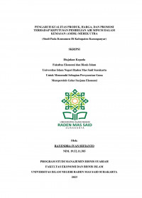 Image of PENGARUH KUALITAS PRODUK, HARGA, DAN PROMOSI TERHADAP KEPUTUSAN PEMBELIAN AIR MINUM DALAM KEMASAN (AMDK) MEREK UTRA (Studi pada Konsumen di Kabupaten Karanganyar)
