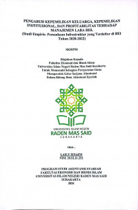 Image of PENGARUH KEPEMILIKAN KELUARGA, KEPEMILIKAN  INSTITUSIONAL, DAN PROFITABILITAS TERHADAP MANAJEMEN LABA RIIL (Studi Empiris: Perusahaan Infrastruktur yang Terdaftar  di BEI Tahun 2020-2022)
