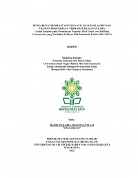 Image of PENGARUH CORPORATE GOVERNANCE, KUALITAS AUDIT DAN  UKURAN PERUSAHAAN TERHADAP KUALITAS LABA ( Studi Empiris pada Perusahaan Property, Real Estate, and Building  Construction yang Terdaftar di Bursa Efek Indonesia Tahun 2016 -2019 )