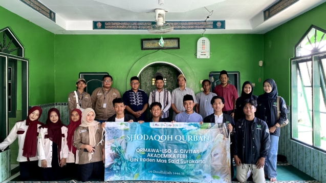DEMA FEBI UIN Raden Mas Said salurkan 5 kambing dari hasil shodaqoh qurban ke Mushola Al Iman. Mahasiswa terlibat aktif dalam kegiatan sosial kampus.