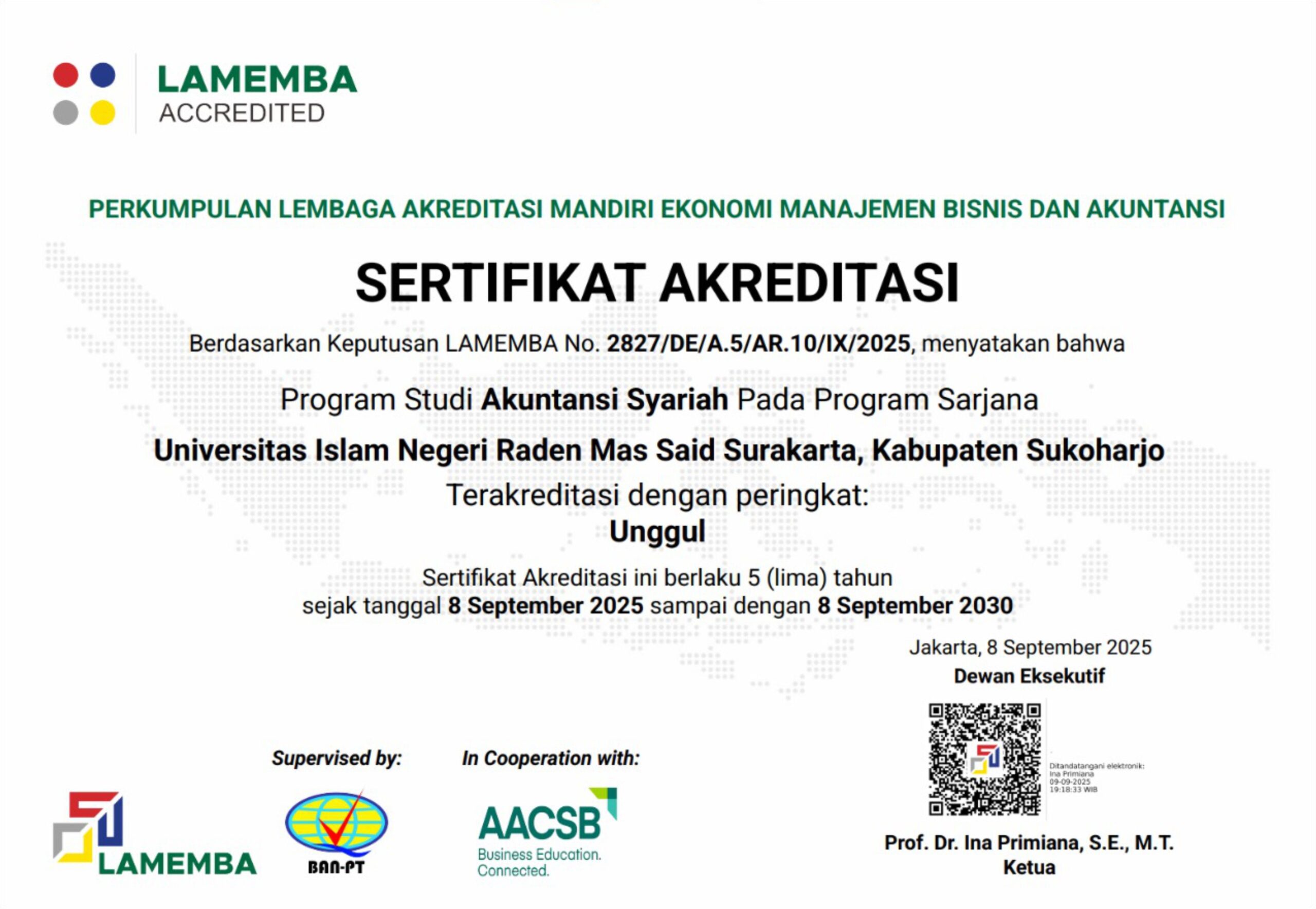 file sertifikat akreditasi AKS FEBI UIN Surakarta yang dinyatakan UNGGUL oleh Lamemba